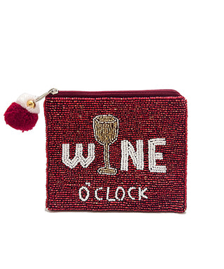 Wine O Clock Beaded Coin Pouch