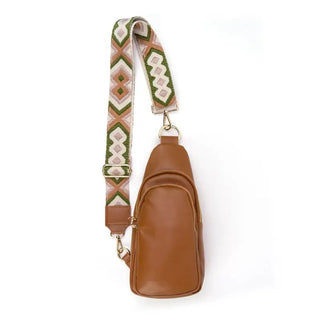 Vegan Leather Sling Bag with Guitar Strap, Brown