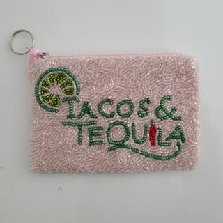 Beaded Tacos & Tequila Coin Purse, Pink