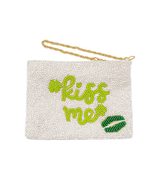 St Patty's Day Kiss Me Coin Pouch, white