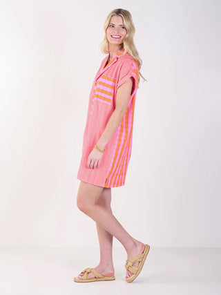 Luna Dress, Coral Pink Stripe