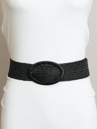 Raffia Oval Belt, Black