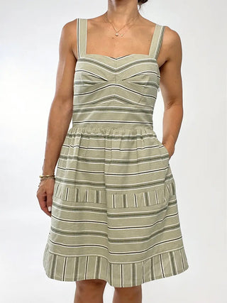 Ella Cotton Stripe MIni Dress, Sage