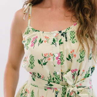 Floral Champagne Beach Dress, Green Floral