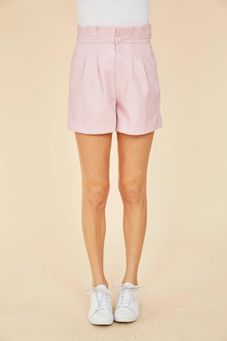 Faux Leather Paperbag Shorts, Orchid