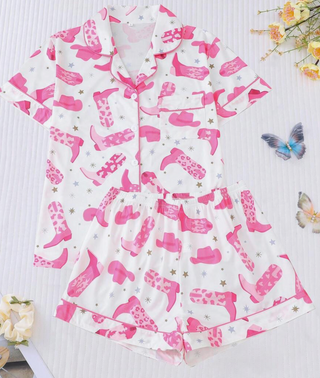 Boot Scoot Boogie Pajamas, Short Set Pink