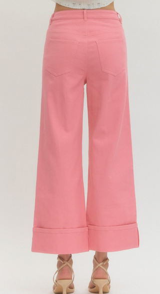 Cuffed Cropped Denim, Pink