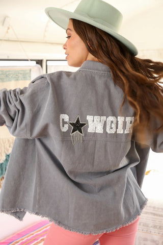 Sequin Cowgirl Patch Shacked, Gray