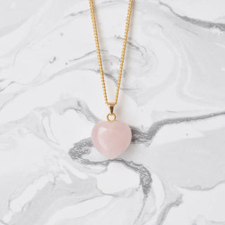 Crystal Gemstone Heart Necklace, Rose Quartz