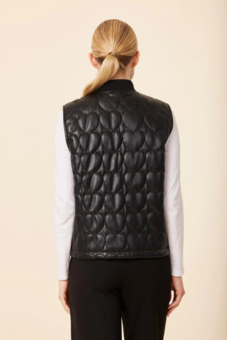 Vegan Leather Quilted Heart Vest, Black