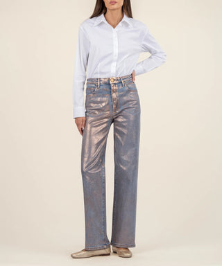 Sienna Coated High Rise Wide Leg, Metallic Rose Gold