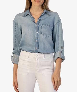 Leighton Long Sleeve Button Down, Light Wash