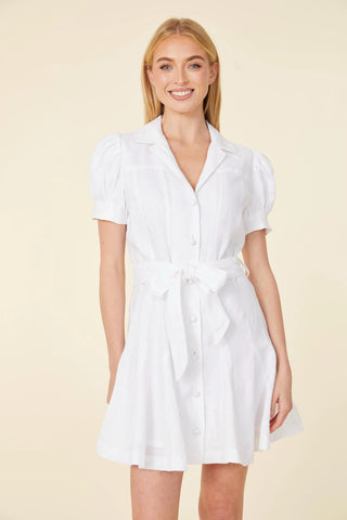 Linen Belted Dress, White