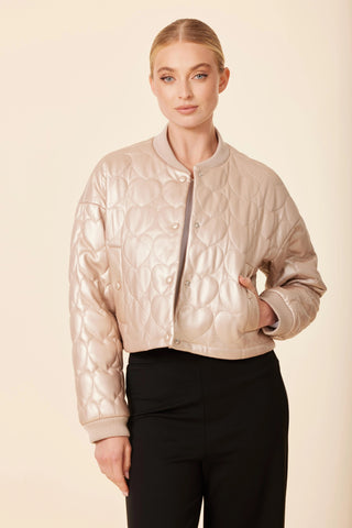 Heart Quilted Baseball Jacket, Gold