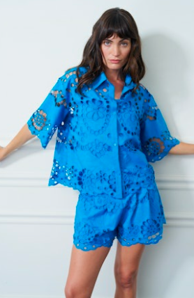 Malea Embroidered Lace Shirt  - Blue