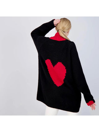The Buxton Cardigan, Black w/ Red Heart