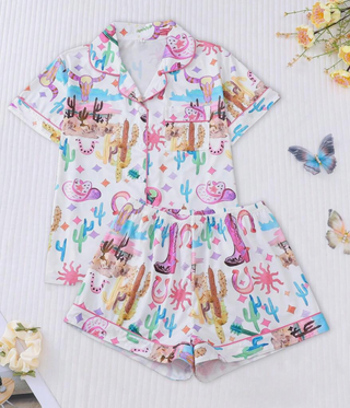 Cactus Cowgirl Pajamas, Short Set Multi
