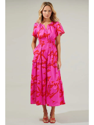 Jolene Tiered Maxi Dress, Fuchsia/Red