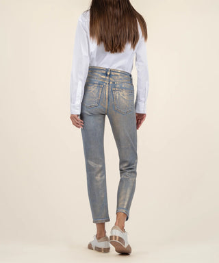 Rachel High Rise Mom Jean, Metallic Gold