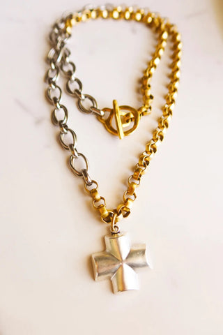 Eliza Necklace Wrap Two Tone Cross, Silver