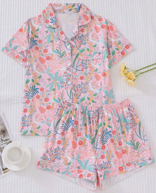 Coastal Garden Pajamas, Pink Short Set
