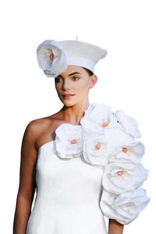 Bernadette Classic Beret, White Flower