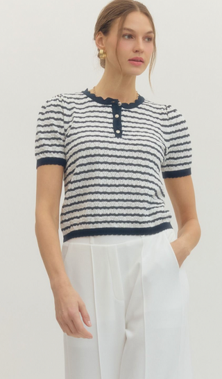 Button Front Knit Sweater, Navy