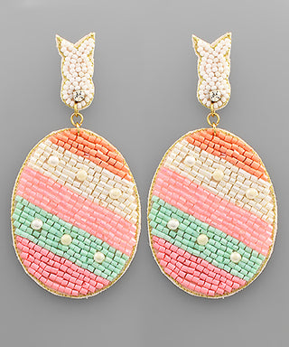 Easter Egg Beaded Earrings, Mint/Pink