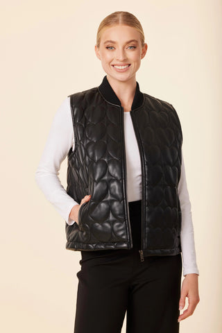 Vegan Leather Quilted Heart Vest, Black