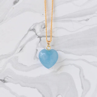 Crystal Gemstone Heart Necklace, Aquamarine