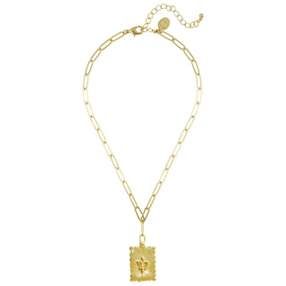 Fleur De Lis Stamp Necklace, Gold
