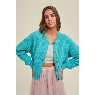 Textured Button Up Cardigan, Pacific