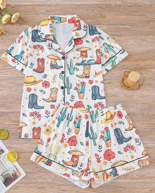 Cactus Cowgirl PJ's short set, White