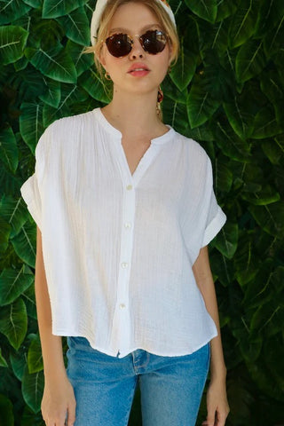 Short Sleeve Gauze Top, White