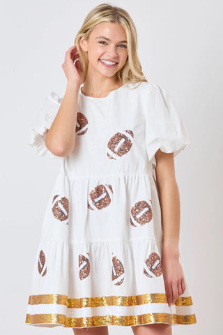 Football Sequins Puff Dress - Gold