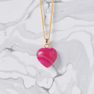 Crystal Gemstone Heart Necklace, Pink Agate