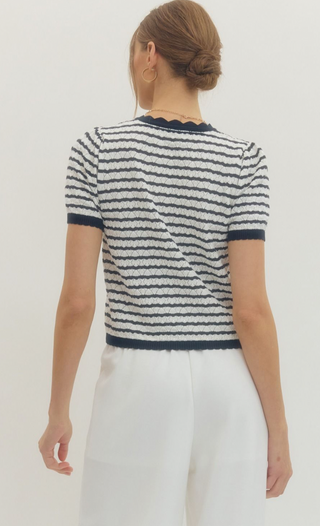 Button Front Knit Sweater, Navy