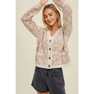 Leopard Cardigan, Taupe