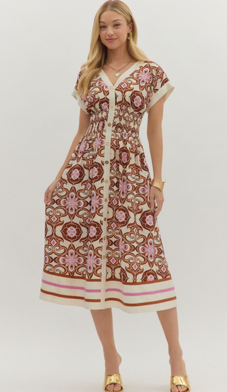 Cap Sleeve Midi Dress, Brown