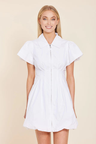 Poplin Zip Bubble Dress, White