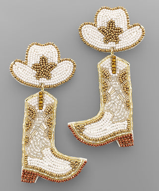 Cowboy Hat & Boots, White/Brown