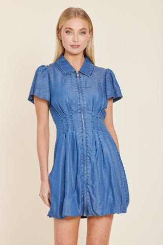 Denim Zip Bubble Dress, Denim