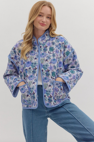 Quilted Floral Jacket, Blue
