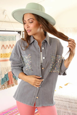 Sequin Cowgirl Patch Shacked, Gray