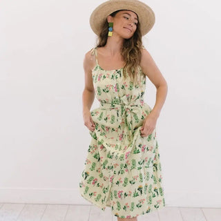 Floral Champagne Beach Dress, Green Floral