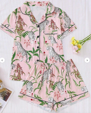 Blooming Tiger PJ Set Shorts, Pink