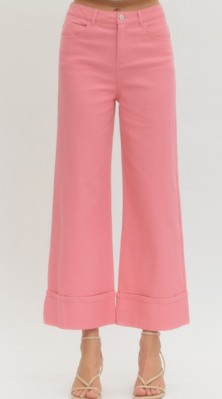Cuffed Cropped Denim, Pink