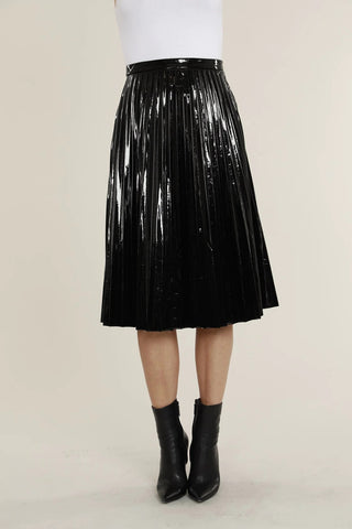 Vegan Patent Leather Skirt, Black