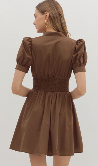 V Neck MIni Dress, Brown
