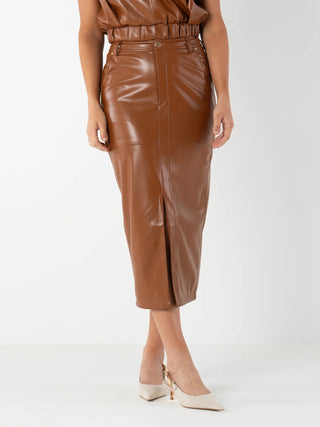 Faux Leather Pencil Skit - Mocha